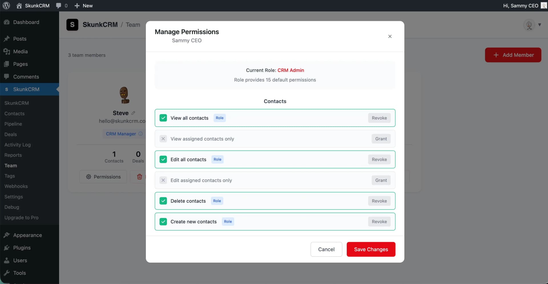SkunkCRM Team member assignment and contact ownership
